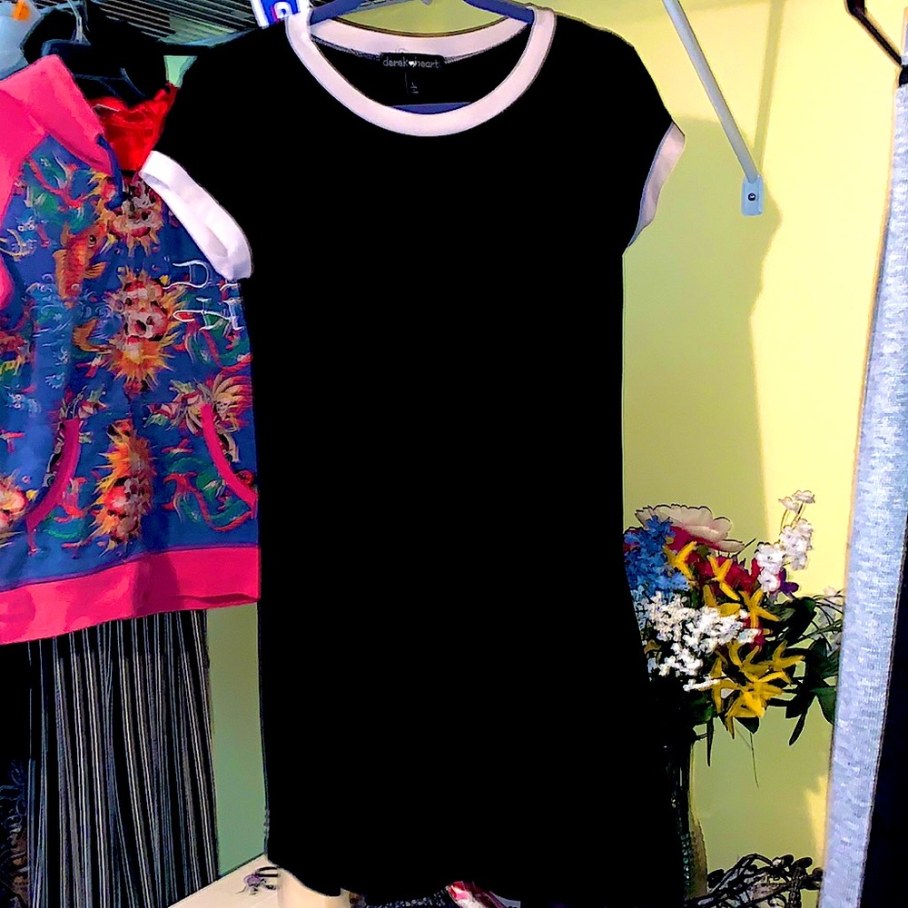 Black scoop neck white trim basic dress NWOT